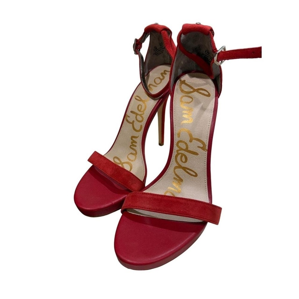 Sam Edelman Red Suede Stiletto Heels Ankle Strap Sandals Size 9